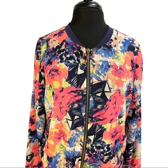 Japna Floral Zip Front Bomber Jacket Sz L - Picture 2 of 11
